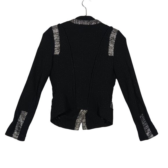 Comme Moi Moto Blazer Size Small Black with Silver Knit Accents Slanted Zipper - Picture 5 of 8